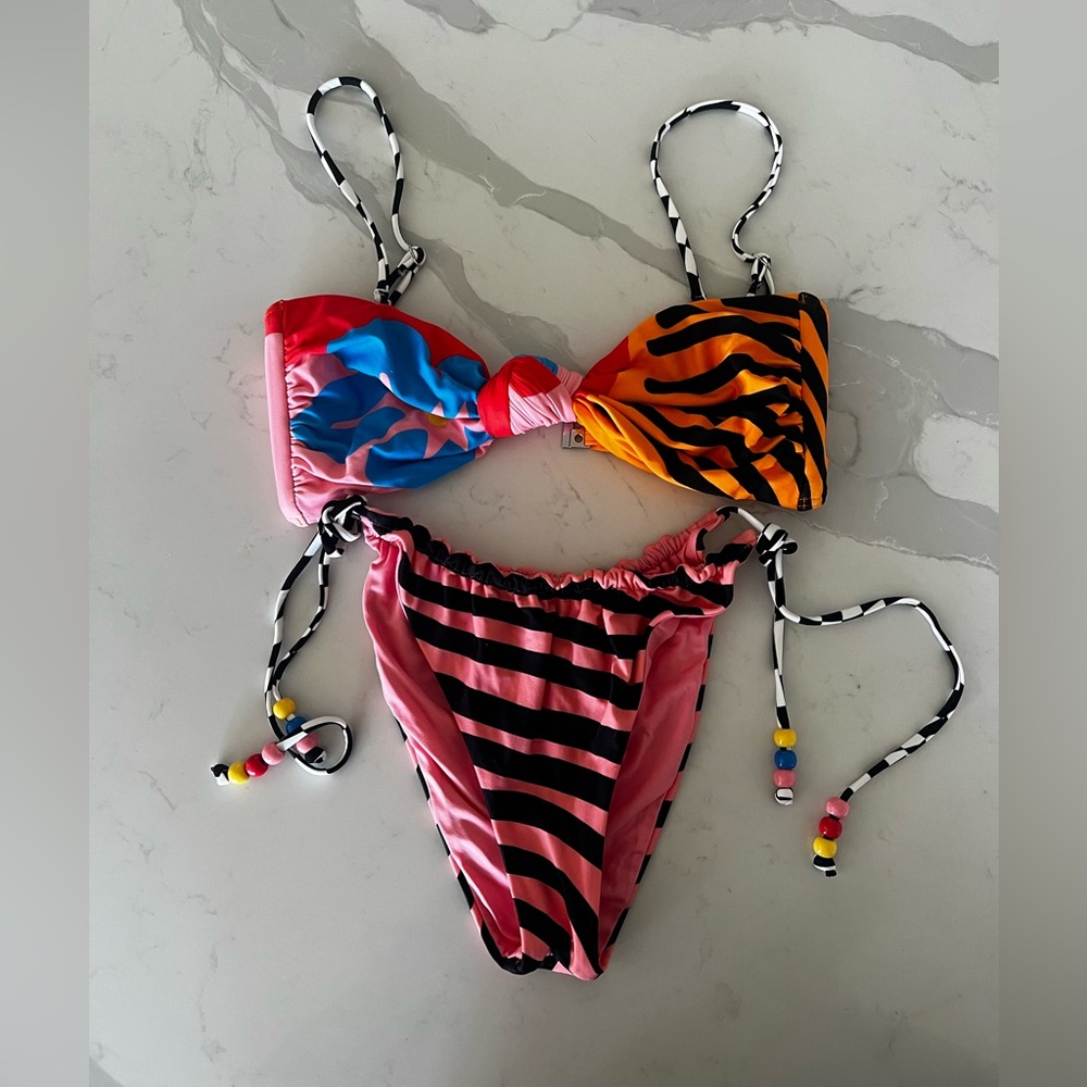 Colorblock Animal-Print Pink Bikini Set